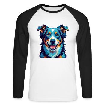 Koolie Chien Race Coloré Dessin animé Kawaii - T-shirt baseball manches longues Homme - blanc/noir - Devant - Nik (191cm)