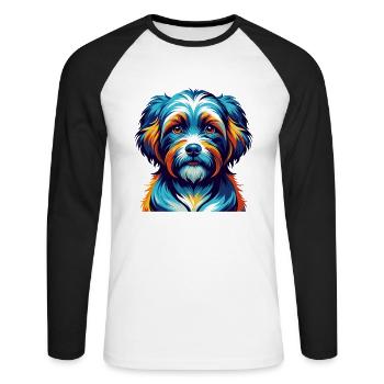 Race de chien havanais, dessin animé coloré, Kawaii - T-shirt baseball manches longues Homme - blanc/noir - Devant - Nik (191cm)