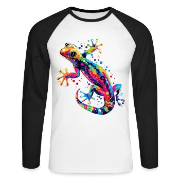 Gecko Lézard Reptile Geckos Lézard Iguane Gekko - T-shirt baseball manches longues Homme - blanc/noir - Devant - Nik (191cm)