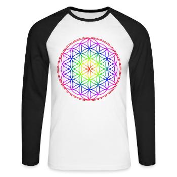 Flower of Life Regenbogen - Unisex Baseballshirt langarm - Weiß/Schwarz - Vorne - Nik (191cm)