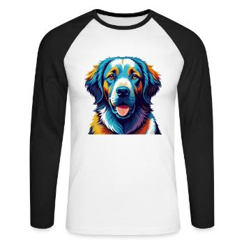 Hungarian Kuvasz Dog Breed Colorful Cartoon Kawaii - Unisex Long Sleeve Baseball T-Shirt - white/black - Front - Nik (191cm)