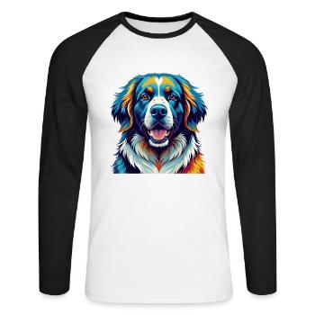 Grande race de chien des Pyrénées dessin animé coloré Kawaii - T-shirt baseball manches longues Homme - blanc/noir - Devant - Nik (191cm)