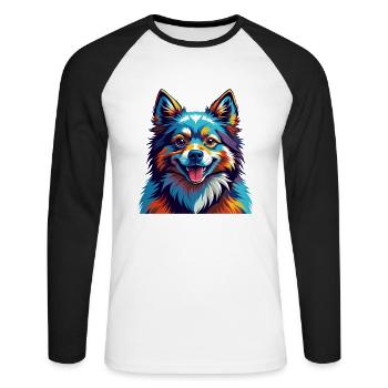 Indian Spitz Dog Breed Colorful Cartoon Kawaii - Unisex Long Sleeve Baseball T-Shirt - white/black - Front - Nik (191cm)