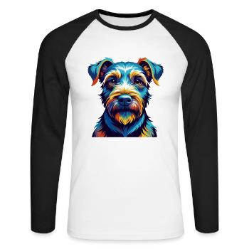 Lakeland Terrier Chien Race Coloré Dessin animé Kawaii - T-shirt baseball manches longues Homme - blanc/noir - Devant - Nik (191cm)