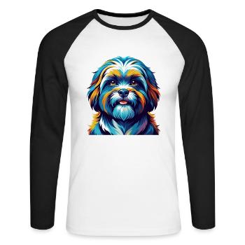 Lhassa Apso Chien Race Coloré Dessin Animé Kawaii - T-shirt baseball manches longues Homme - blanc/noir - Devant - Nik (191cm)