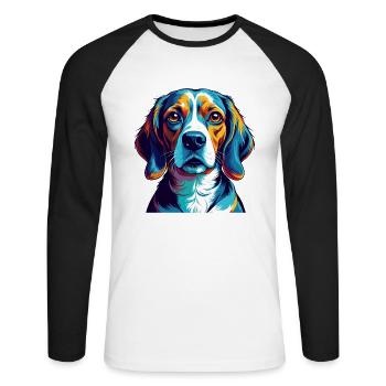 Kerry Beagle Chien Race Coloré Dessin animé Kawaii - T-shirt baseball manches longues Homme - blanc/noir - Devant - Nik (191cm)