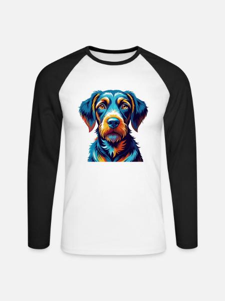 Pudelpointer Hunderasse Bunte Karikatur Kawaii - Unisex Baseballshirt langarm - Weiß/Schwarz