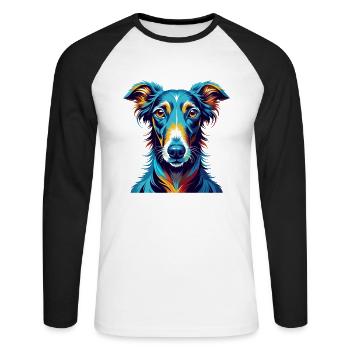 Lévrier polonais Chien race Coloré Dessin animé Kawaii - T-shirt baseball manches longues Homme - blanc/noir - Devant - Nik (191cm)