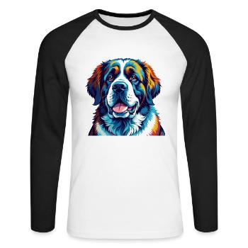 Saint Bernard Chien Race Coloré Dessin Animé Kawaii - T-shirt baseball manches longues Homme - blanc/noir - Devant - Nik (191cm)