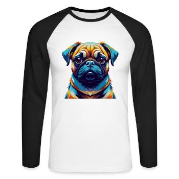 Mops Hund Rasse Buntes Aquarell Karikatur Kawaii - Unisex Baseballshirt langarm - Weiß/Schwarz - Vorne - Nik (191cm)