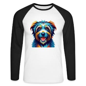 Berger des Pyrénées Race Dessin animé Kawaii - T-shirt baseball manches longues Homme - blanc/noir - Devant - Nik (191cm)