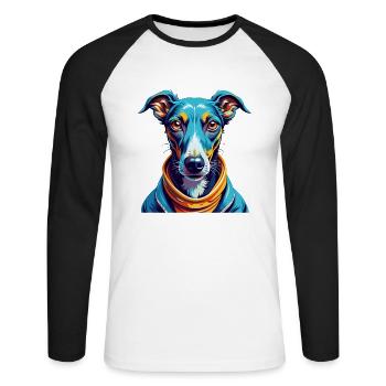 Rampur lévrier chien race coloré dessin animé Kawaii - T-shirt baseball manches longues Homme - blanc/noir - Devant - Nik (191cm)