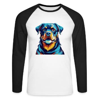 Rottweiler Hunderasse Bunt Karikatur Kawaii - Unisex Baseballshirt langarm - Weiß/Schwarz - Vorne - Nik (191cm)