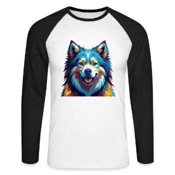 Samoyed Dog Breed Colorful Cartoon Kawaii - Unisex Long Sleeve Baseball T-Shirt - white/black - Front - Nik (191cm)