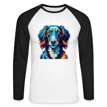 Saluki Dog Breed Colorful Cartoon Kawaii - Unisex Long Sleeve Baseball T-Shirt - white/black - Front - Nik (191cm)