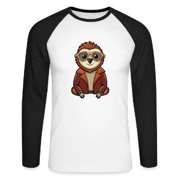 Lunettes de soleil paresseux drôle dessin animé Kawaii Jacket - T-shirt baseball manches longues Homme - blanc/noir - Devant - Nik (191cm)