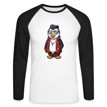 Penguin Funny Cartoon Kawaii Jacket Sunglasses - Unisex Long Sleeve Baseball T-Shirt - white/black - Front - Nik (191cm)
