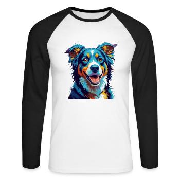 Aidi Chien Race Coloré Aquarelle Dessin Animé Kawaii - T-shirt baseball manches longues Homme - blanc/noir - Devant - Nik (191cm)