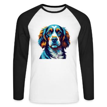 Épagneul alpin Chien race Coloré Dessin animé Kawaii - T-shirt baseball manches longues Homme - blanc/noir - Devant - Nik (191cm)