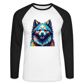 American Eskimo Dog Breed Colorful Cartoon Kawaii - Unisex Long Sleeve Baseball T-Shirt - white/black - Front - Nik (191cm)
