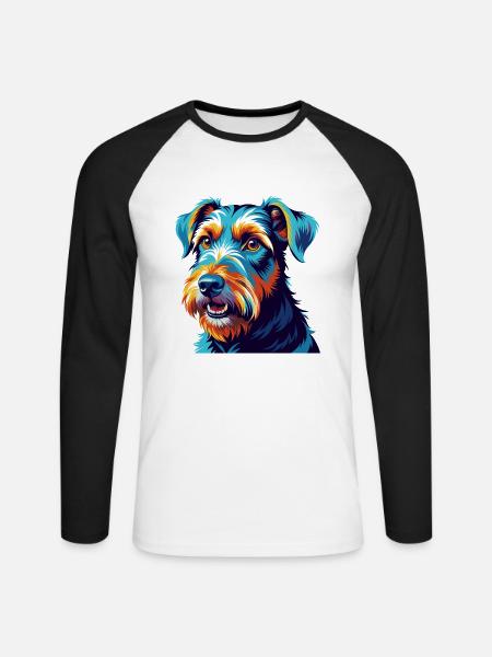 Airedale Terrier Hunderasse Bunte Karikatur Kawaii - Unisex Baseballshirt langarm - Weiß/Schwarz