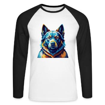 Black Norwegian Elkhound Dog Breed Cartoon Kawaii - Unisex Long Sleeve Baseball T-Shirt - white/black - Front - Nik (191cm)