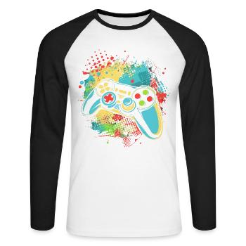 Manette de jeu - T-shirt baseball manches longues Homme - blanc/noir - Devant - Nik (191cm)