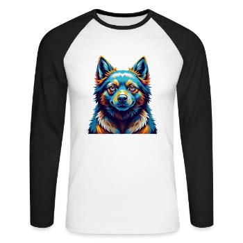 Schipperke Race Chien Coloré Dessin Animé Kawaii - T-shirt baseball manches longues Homme - blanc/noir - Devant - Nik (191cm)
