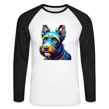 Scottish Terrier Dog Breed Colorful Cartoon Kawaii - Unisex Long Sleeve Baseball T-Shirt - white/black - Front - Nik (191cm)