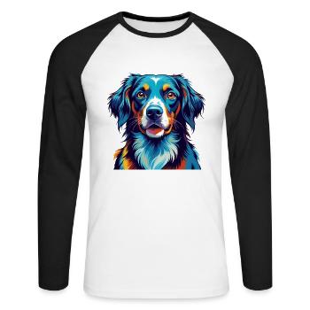 Stabyhoun Chien Race Coloré Dessin Animé Kawaii - T-shirt baseball manches longues Homme - blanc/noir - Devant - Nik (191cm)