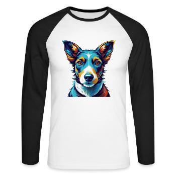 Renard Terrier Lisse Race Chien Dessin Animé Kawaii - T-shirt baseball manches longues Homme - blanc/noir - Devant - Nik (191cm)