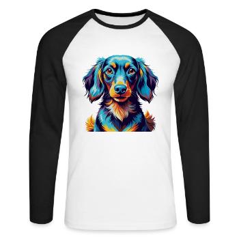 Westphalien Dachsbracke Chien Race Dessin Animé Kawaii - T-shirt baseball manches longues Homme - blanc/noir - Devant - Nik (191cm)
