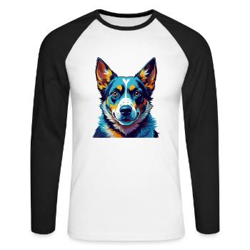 Bouvier australien chien race dessin animé Kawaii - T-shirt baseball manches longues Homme - blanc/noir - Devant - Nik (191cm)