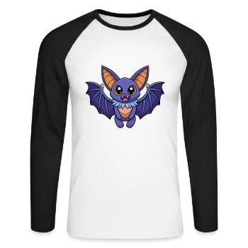 Chauve-souris mignonne mascotte personnage de dessin animé Kawaii - T-shirt baseball manches longues Homme - blanc/noir - Devant - Nik (191cm)