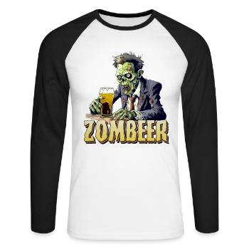 Zombier - Zombie et bière Bière Happy Halloween - T-shirt baseball manches longues Homme - blanc/noir - Devant - Nik (191cm)