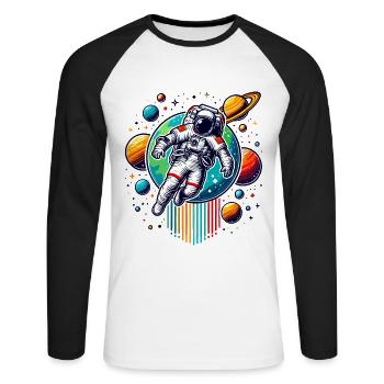 Retro Astronauts Space Planet Design - Unisex Long Sleeve Baseball T-Shirt - white/black - Front - Nik (191cm)