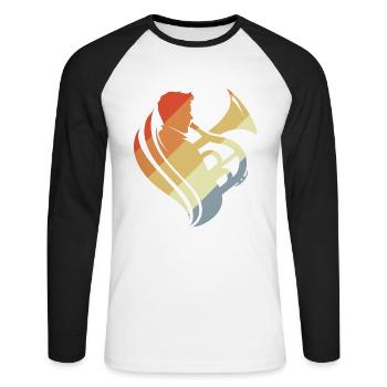 Croquis de joueur de tuba vintage - T-shirt baseball manches longues Homme - blanc/noir - Devant - Nik (191cm)