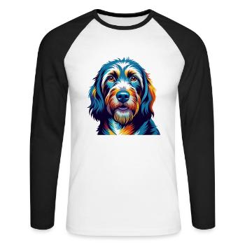 Basset Griffon Vendeen Hunderasse Karikatur Kawaii - Unisex Baseballshirt langarm - Weiß/Schwarz - Vorne - Nik (191cm)