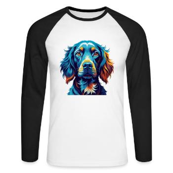 Boykin Spaniel Chien Race Coloré Dessin Animé Kawaii - T-shirt baseball manches longues Homme - blanc/noir - Devant - Nik (191cm)