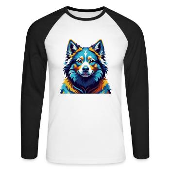 Chien Esquimau Canadien Race Coloré Dessin Animé Kawaii - T-shirt baseball manches longues Homme - blanc/noir - Devant - Nik (191cm)