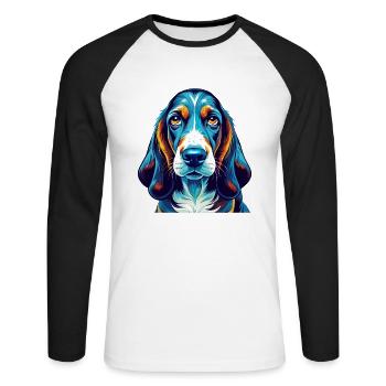 Blue Gascony Basset Dog Breed Cartoon Kawaii - Unisex Long Sleeve Baseball T-Shirt - white/black - Front - Nik (191cm)