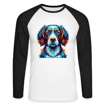 Brittany Dog Breed Colorful Cartoon Kawaii - Unisex Long Sleeve Baseball T-Shirt - white/black - Front - Nik (191cm)