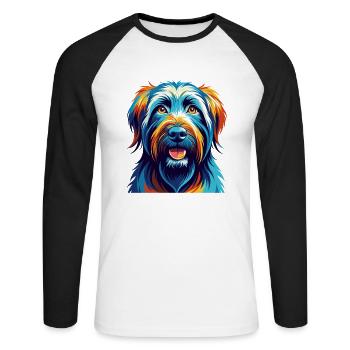 Briard Dog Breed Colorful Cartoon Kawaii - Unisex Long Sleeve Baseball T-Shirt - white/black - Front - Nik (191cm)