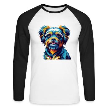 Bichon Yorkie Hunderasse Bunte Karikatur Kawaii - Unisex Baseballshirt langarm - Weiß/Schwarz - Vorne - Nik (191cm)