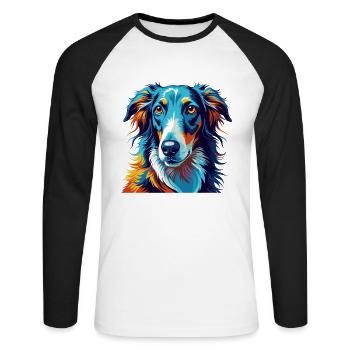 Barzoï Chien Race Coloré Dessin Animé Kawaii - T-shirt baseball manches longues Homme - blanc/noir - Devant - Nik (191cm)