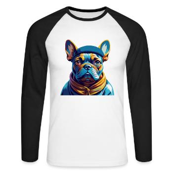 Chien Francais Dog Breed Colorful Cartoon Kawaii - Unisex Long Sleeve Baseball T-Shirt - white/black - Front - Nik (191cm)