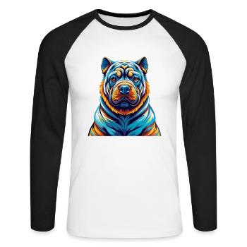 Chinois Shar Pei Chien Race Coloré Dessin Animé Kawaii - T-shirt baseball manches longues Homme - blanc/noir - Devant - Nik (191cm)