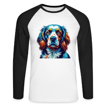 Clumber Spaniel Dog Breed Colorful Cartoon Kawaii - Unisex Long Sleeve Baseball T-Shirt - white/black - Front - Nik (191cm)