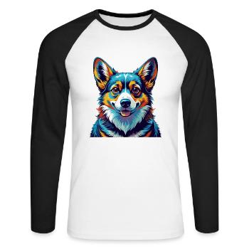 Corgi Chien Race Coloré Aquarelle Dessin Animé Kawaii - T-shirt baseball manches longues Homme - blanc/noir - Devant - Nik (191cm)