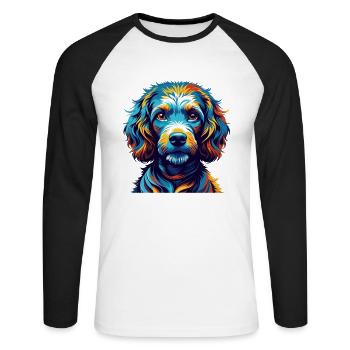 Corded Poodle Dog Breed Colorful Cartoon Kawaii - Unisex Long Sleeve Baseball T-Shirt - white/black - Front - Nik (191cm)